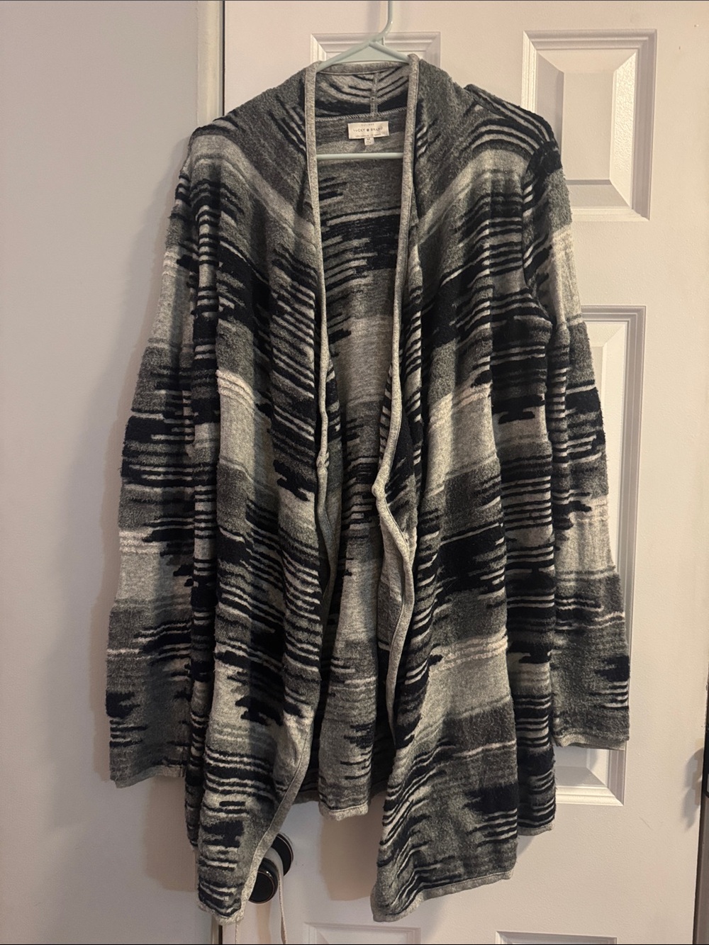 Lucky Brand Black & Gray Open-Front Patterned Cardigan